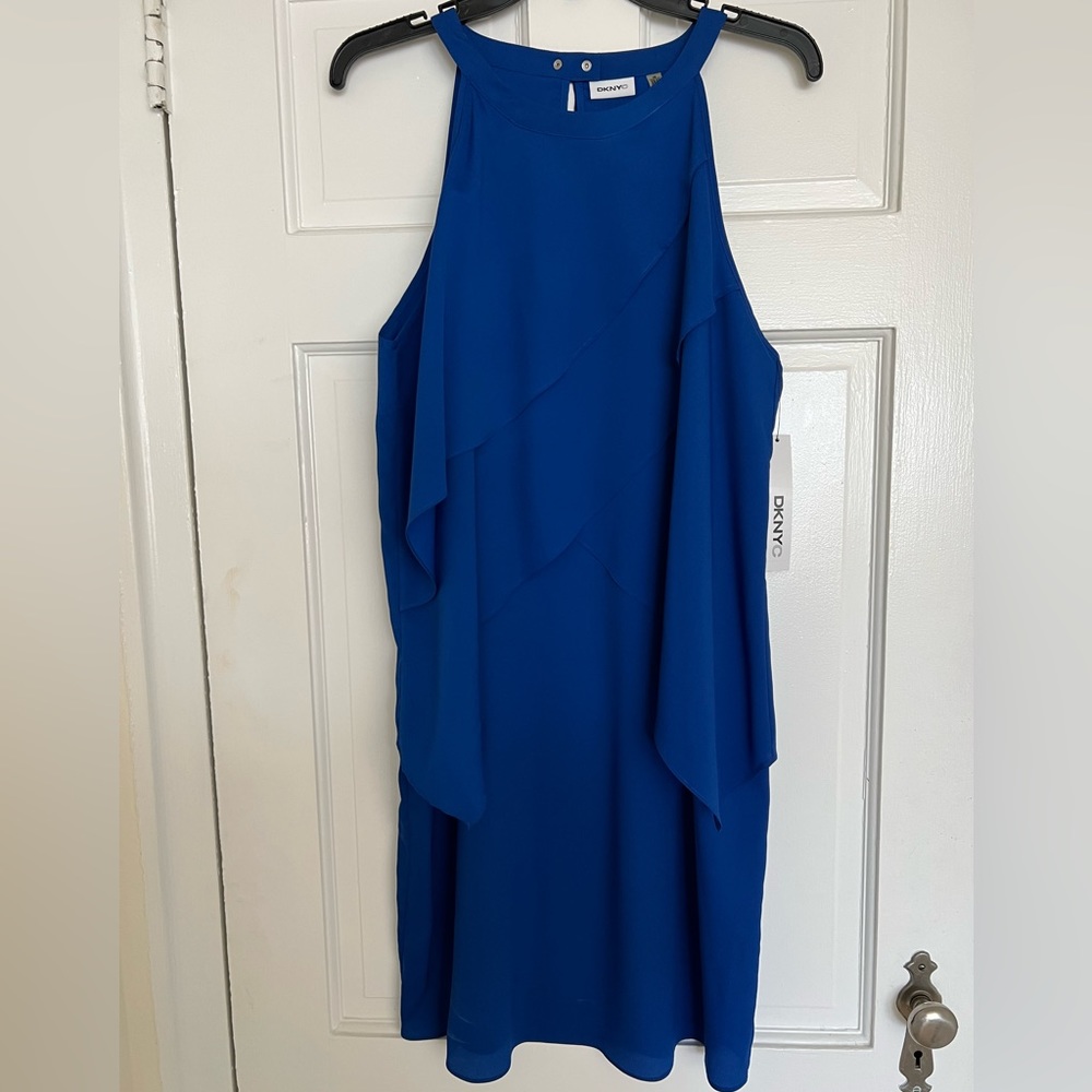DKNYC royal blue sleeveless flutter dress. brand new with tags